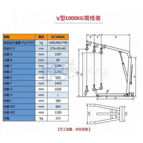 TIG啟思工業 歐式重型單臂吊架 V型 500KG-2000KG 折疊吊架